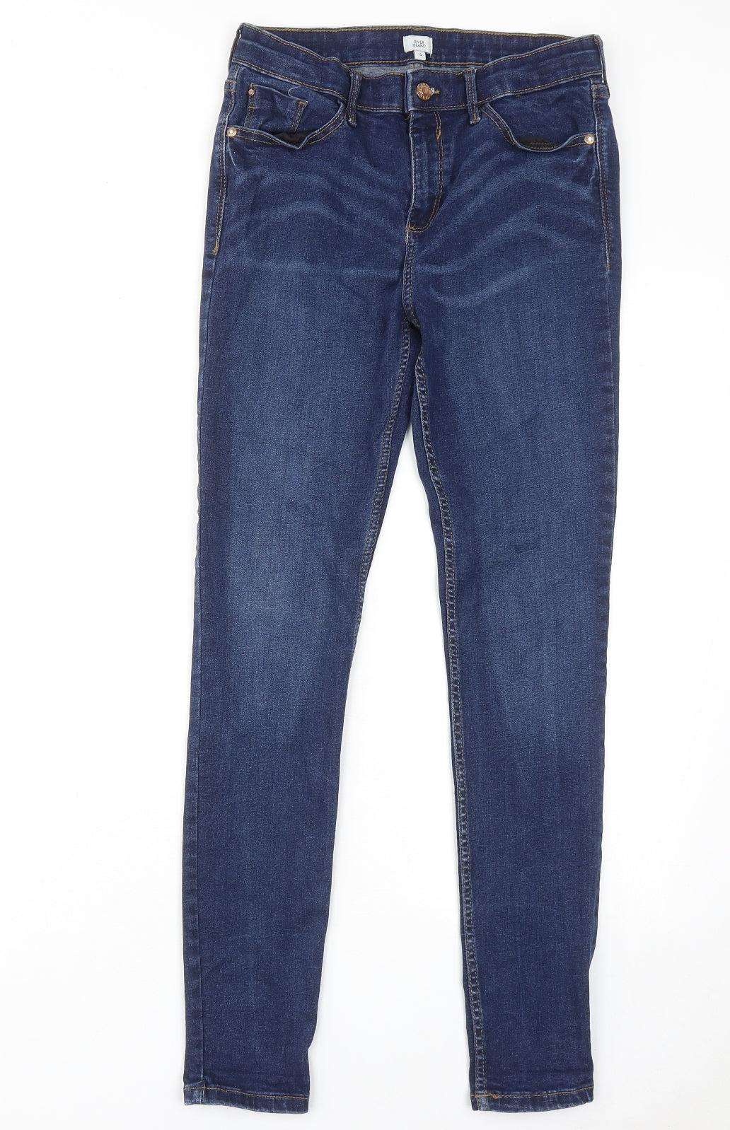 River Island Womens Blue Cotton Skinny Jeans Size 12 Regular Zip