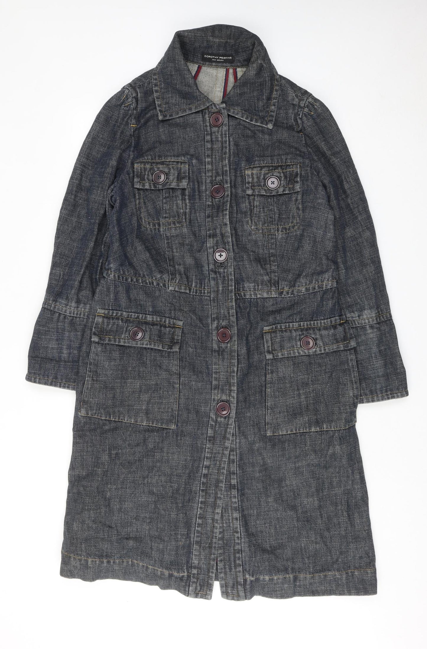 Dorothy Perkins Womens Blue Cotton Shirt Dress Size 18 Collared Button
