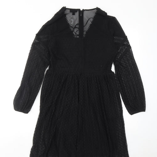Topshop Womens Black Geometric Polyester Shift Size 10 V-Neck Zip