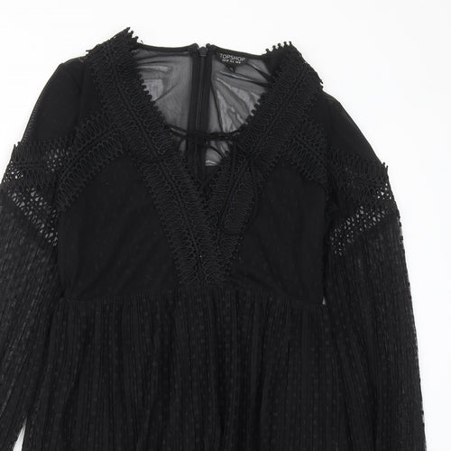 Topshop Womens Black Geometric Polyester Shift Size 10 V-Neck Zip