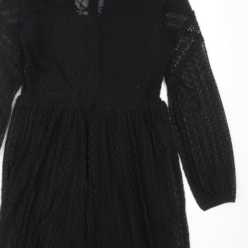 Topshop Womens Black Geometric Polyester Shift Size 10 V-Neck Zip