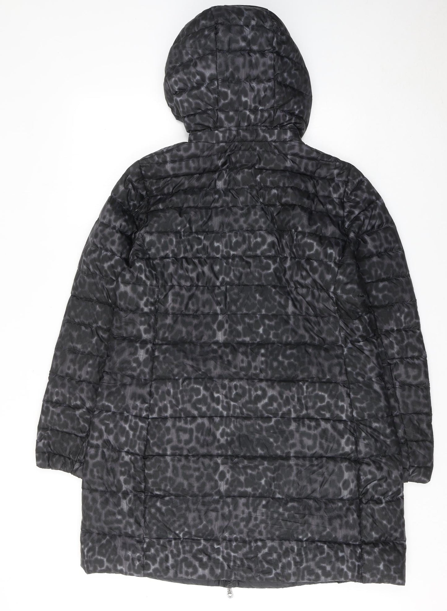 Marks and Spencer Womens Black Animal Print Quilted Coat Size 16 Zip - Leopard Pattern