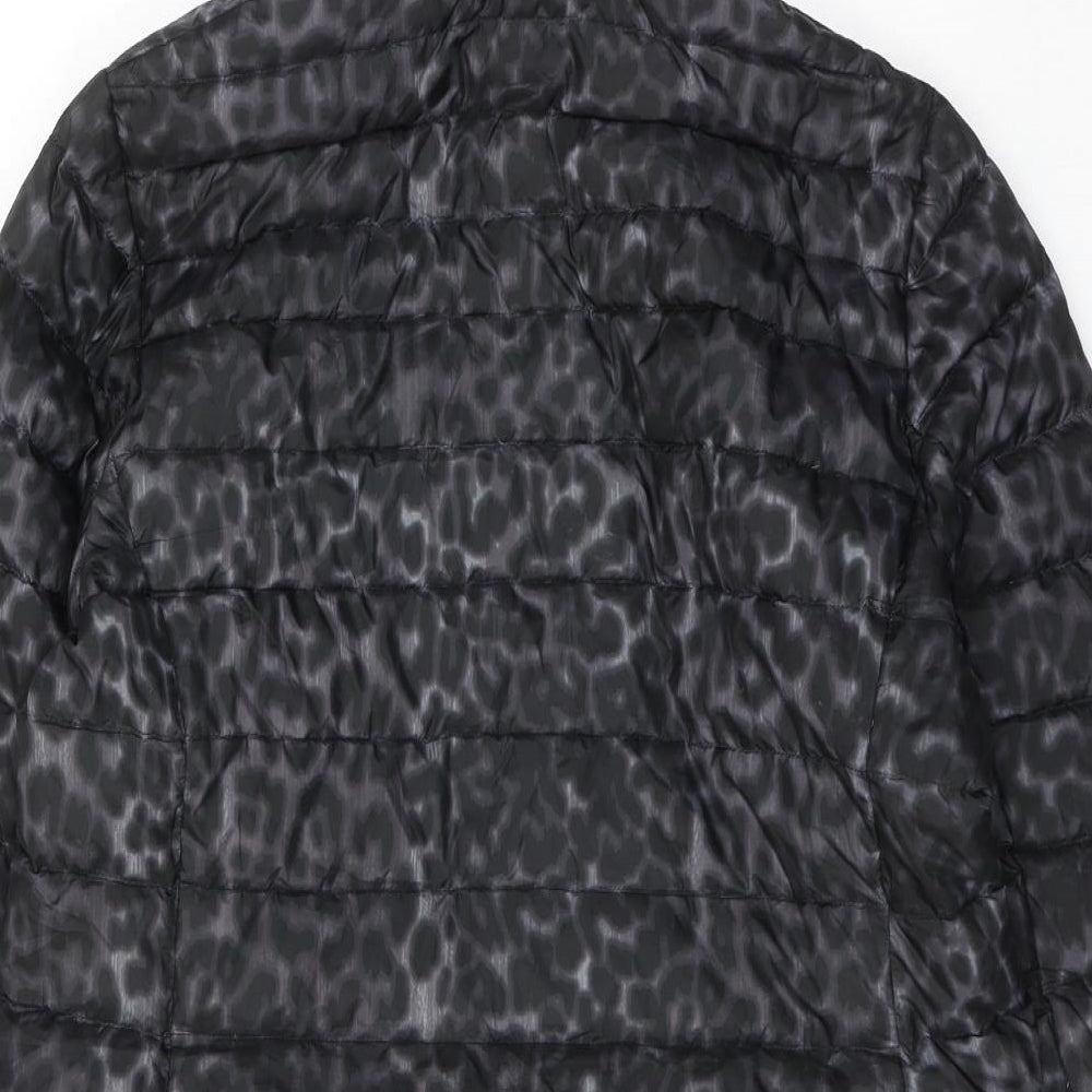 Marks and Spencer Womens Black Animal Print Quilted Coat Size 16 Zip - Leopard Pattern