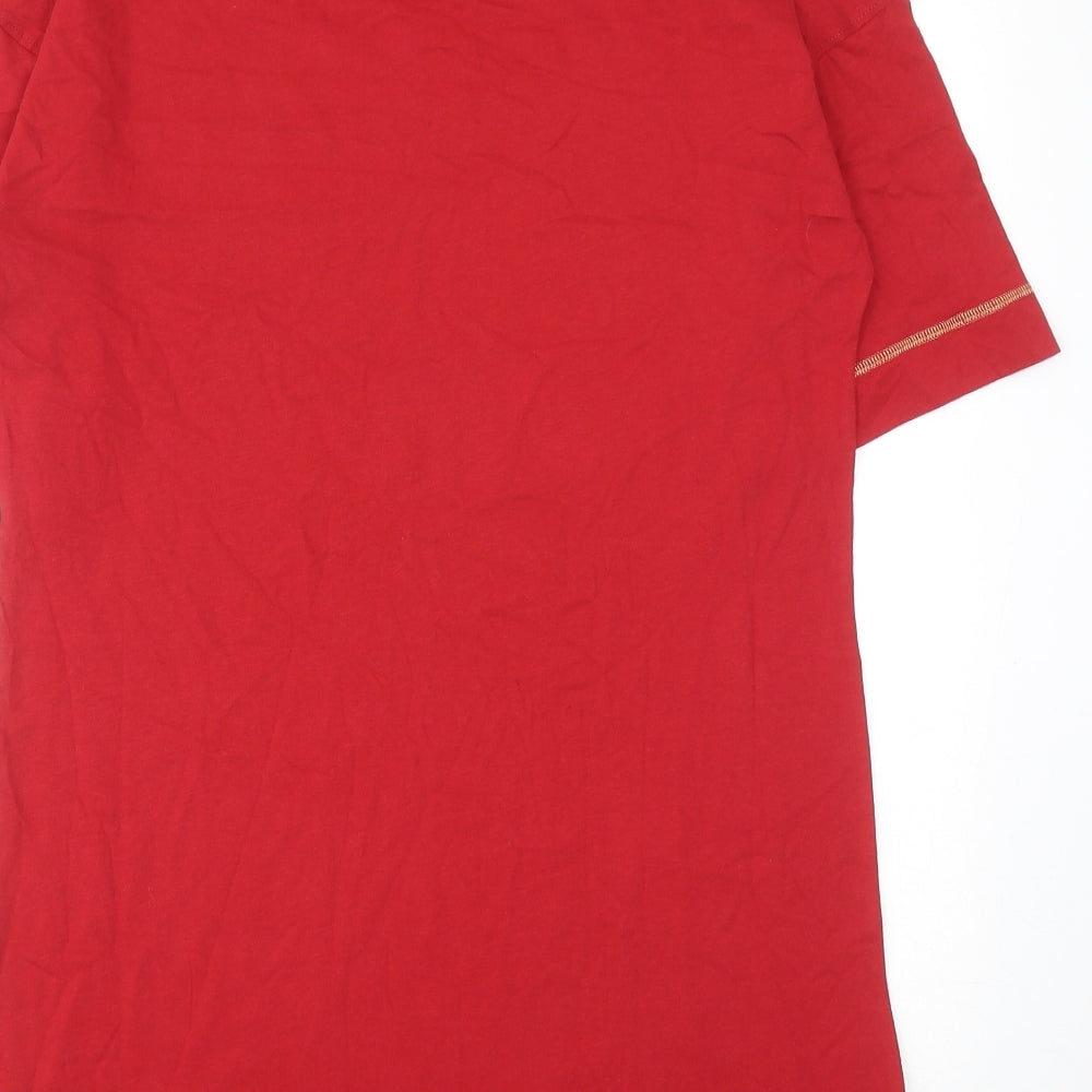 Marks and Spencer Womens Red Geometric Cotton Top Dress Size M - Christmas