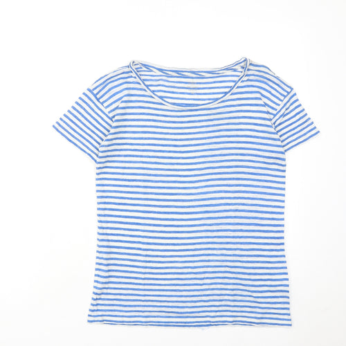 J.CREW Womens Blue Striped Linen Basic T-Shirt Size XS Boat Neck