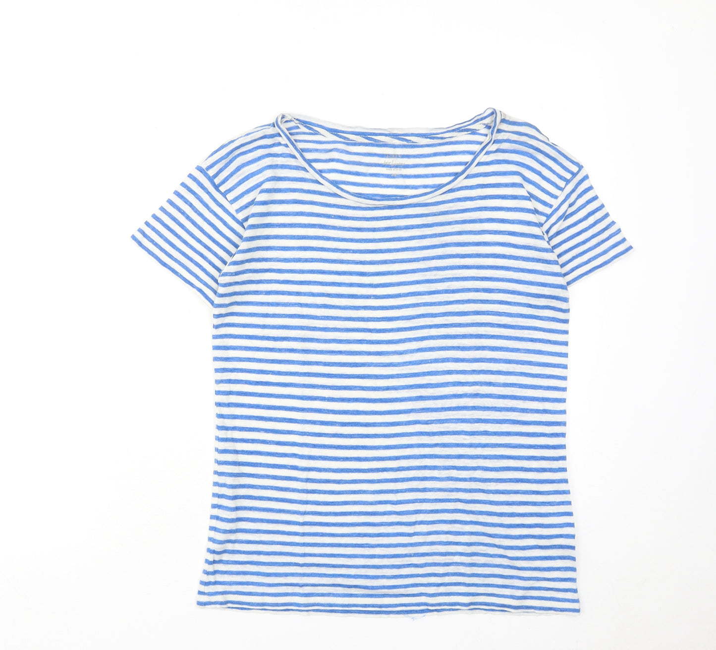 J.CREW Womens Blue Striped Linen Basic T-Shirt Size XS Boat Neck