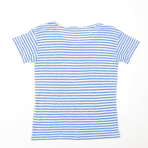 J.CREW Womens Blue Striped Linen Basic T-Shirt Size XS Boat Neck
