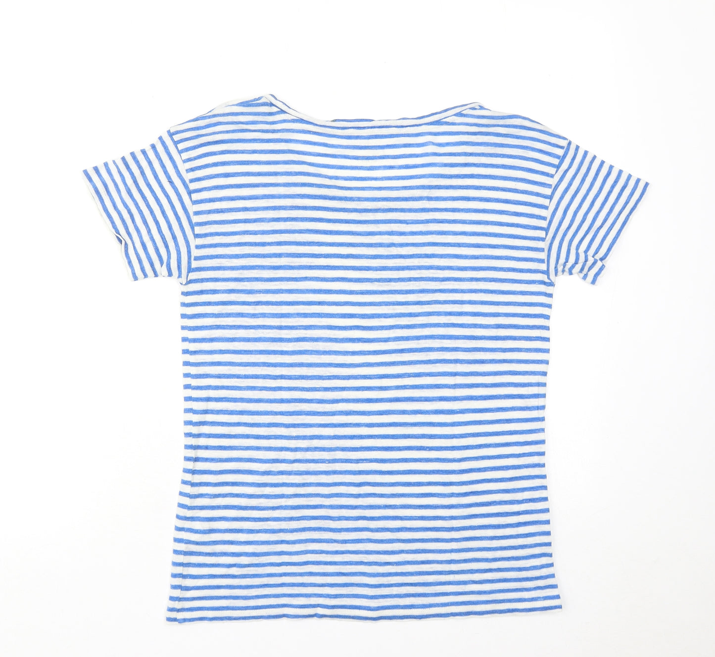 J.CREW Womens Blue Striped Linen Basic T-Shirt Size XS Boat Neck