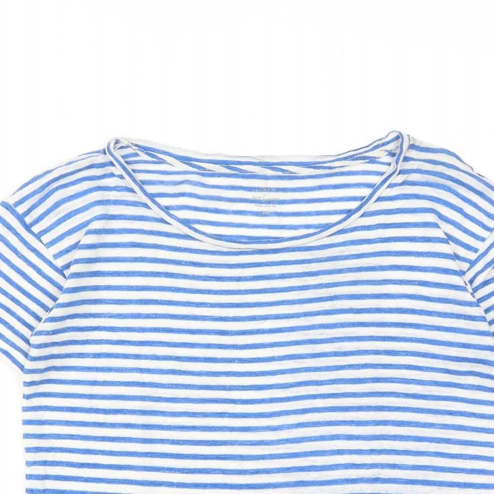 J.CREW Womens Blue Striped Linen Basic T-Shirt Size XS Boat Neck
