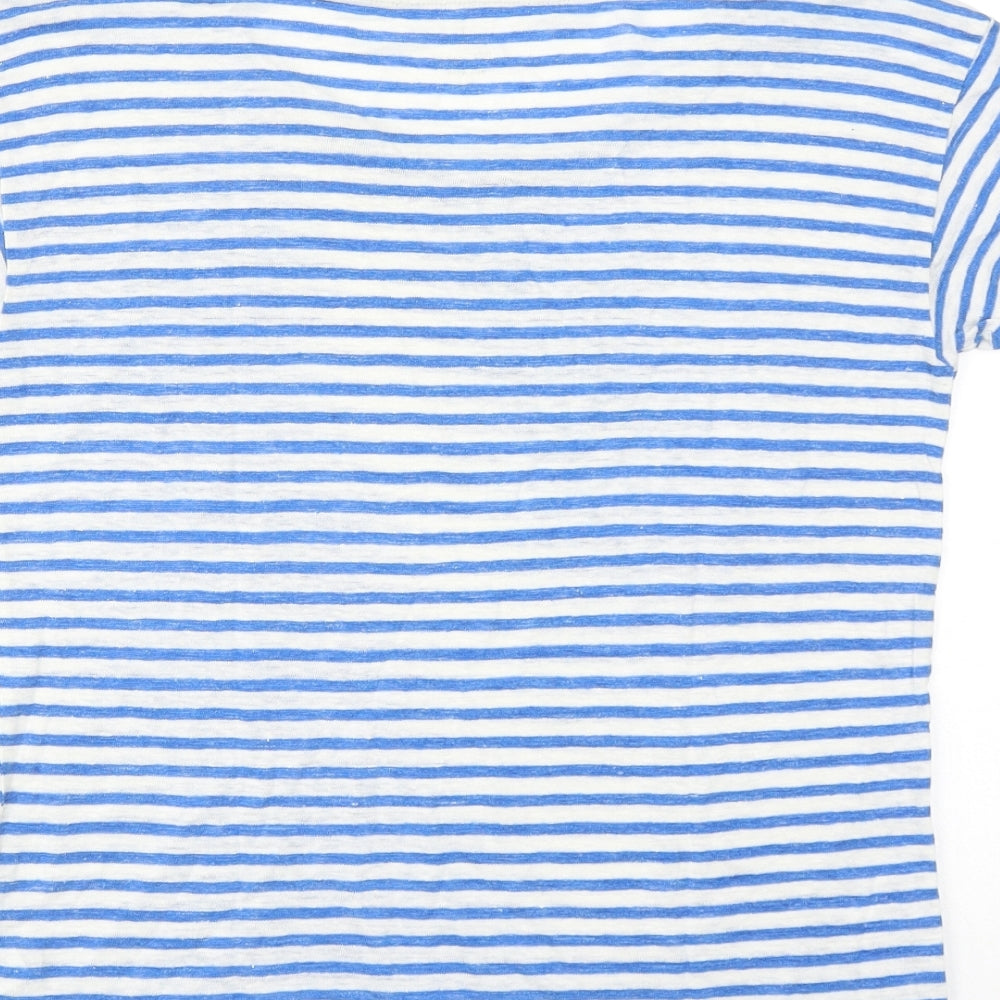 J.CREW Womens Blue Striped Linen Basic T-Shirt Size XS Boat Neck