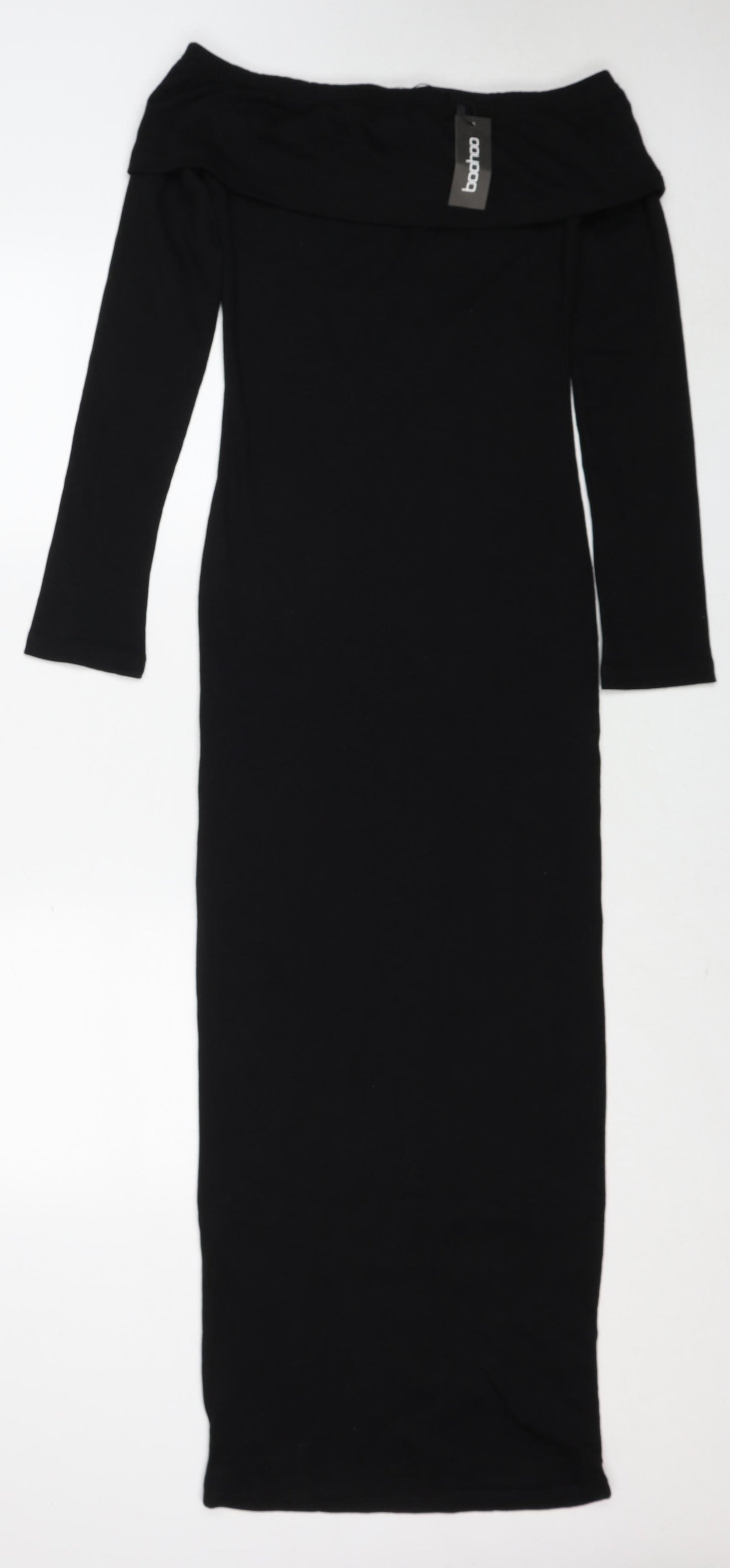 Boohoo Womens Black Cotton Maxi Size 10 Off the Shoulder Pullover