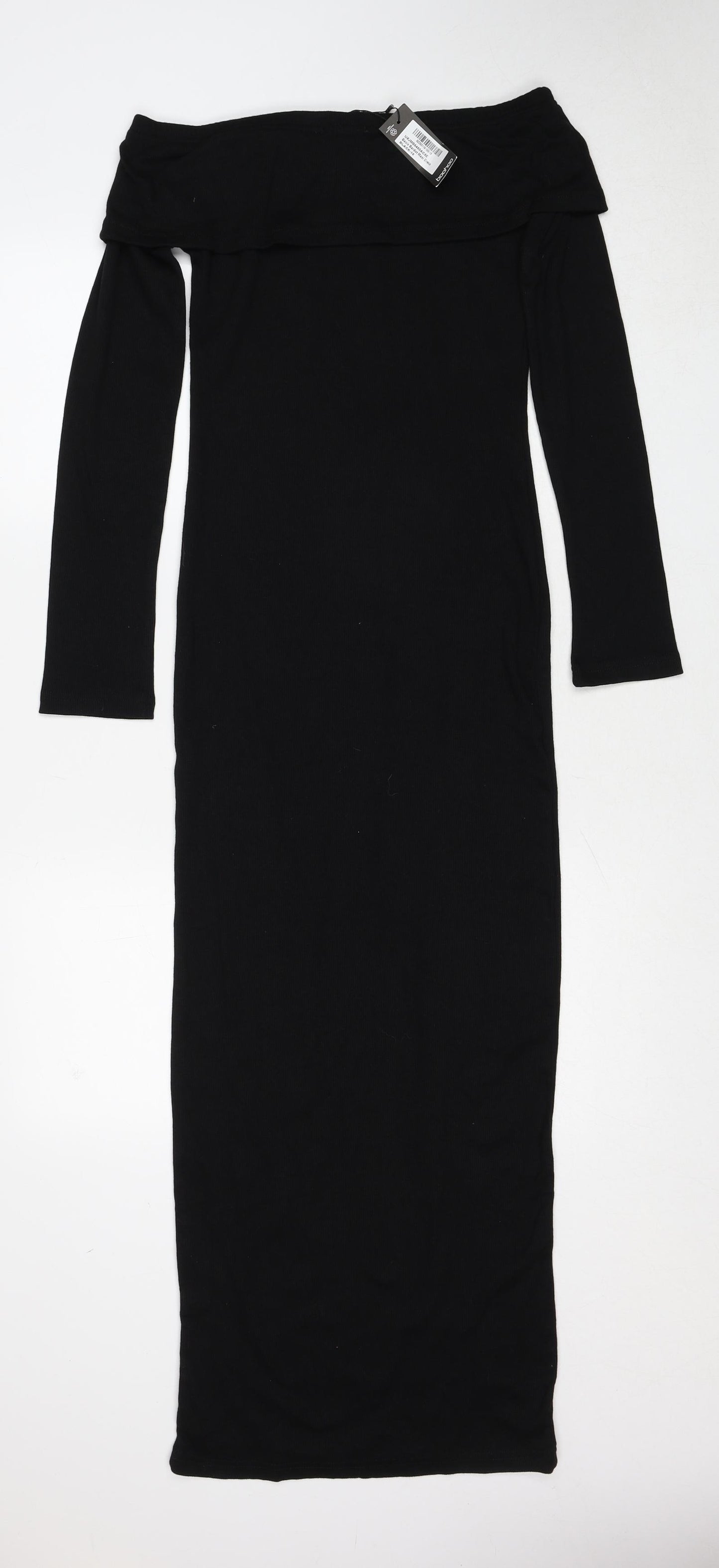 Boohoo Womens Black Cotton Maxi Size 10 Off the Shoulder Pullover
