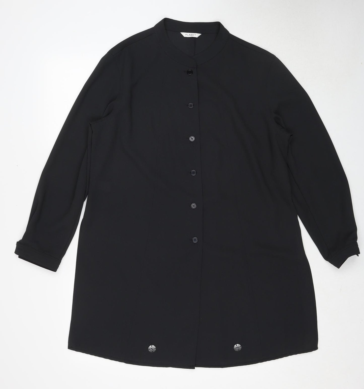 Planet Womens Black Polyester Basic Button-Up Size 18 V-Neck