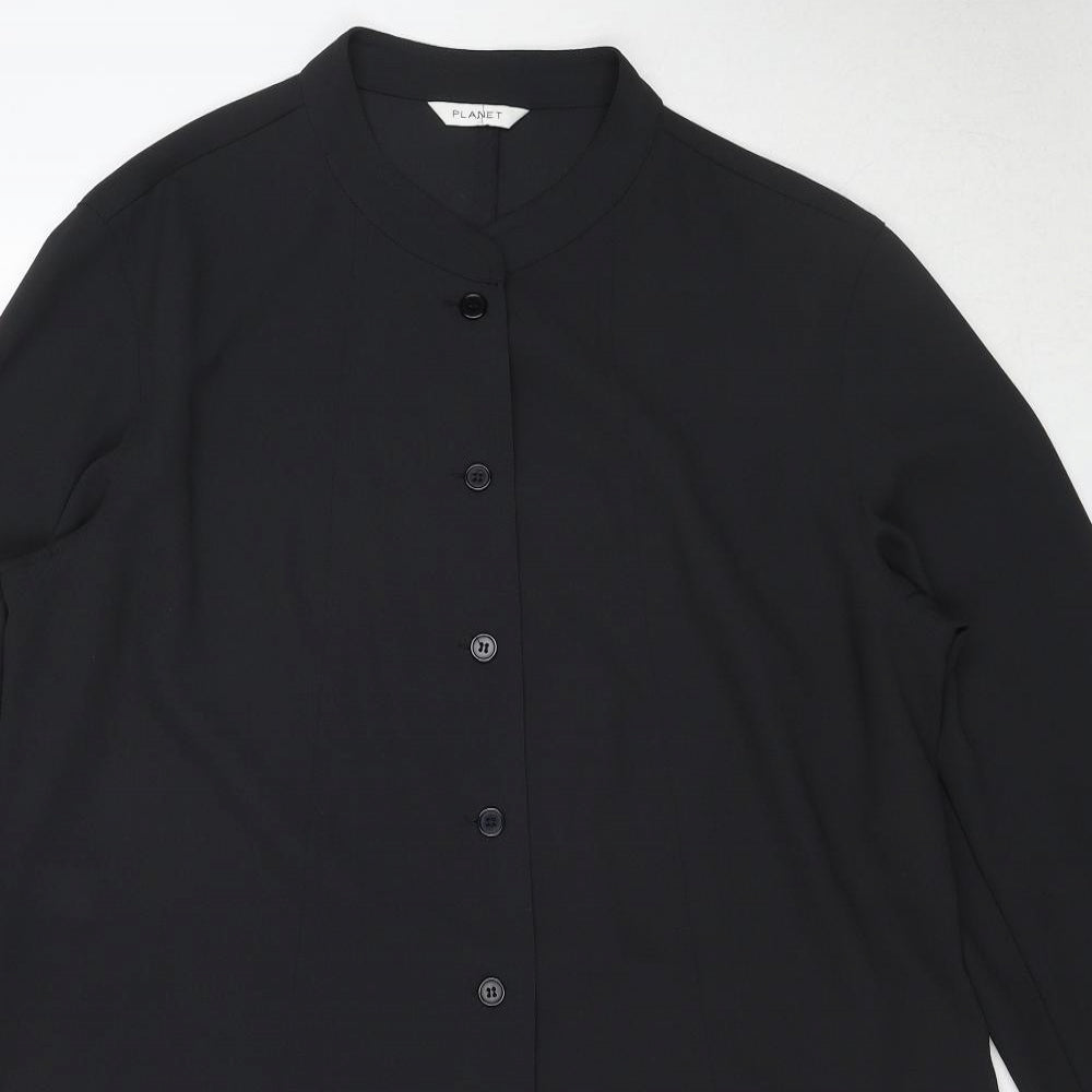 Planet Womens Black Polyester Basic Button-Up Size 18 V-Neck