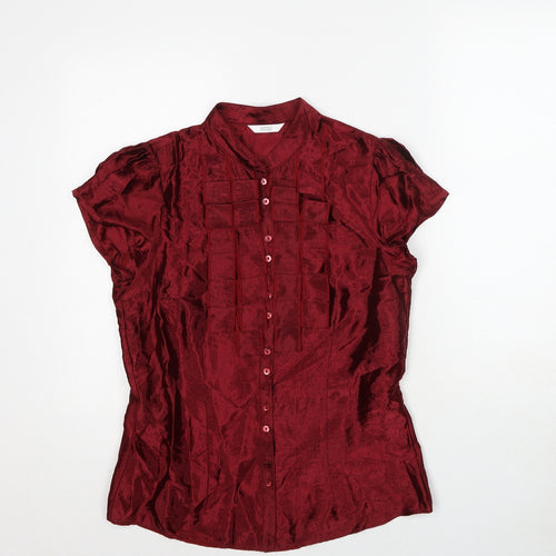 Marks and Spencer Womens Red Viscose Basic Button-Up Size 12 V-Neck