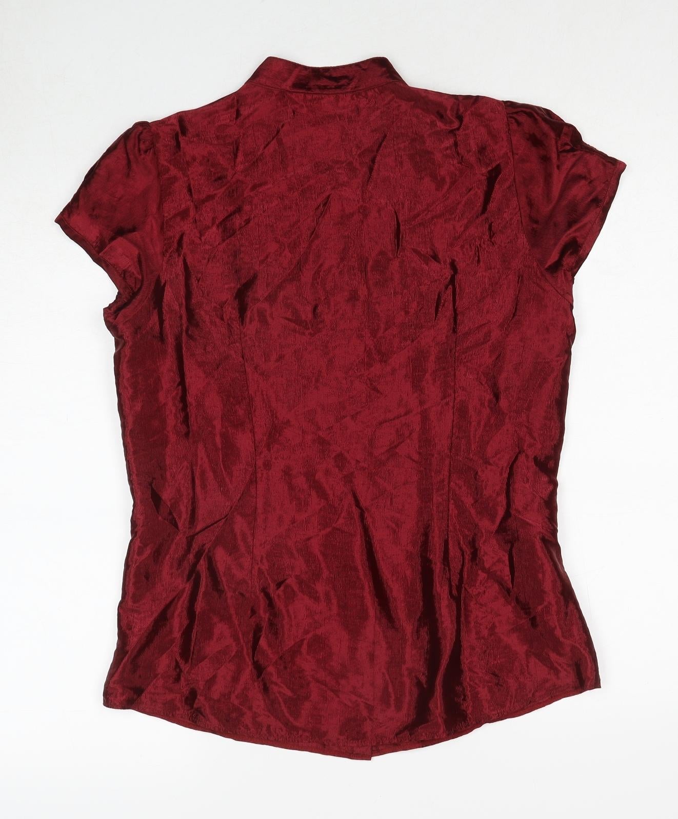 Marks and Spencer Womens Red Viscose Basic Button-Up Size 12 V-Neck