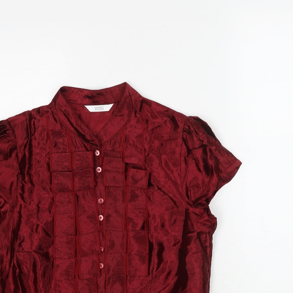Marks and Spencer Womens Red Viscose Basic Button-Up Size 12 V-Neck