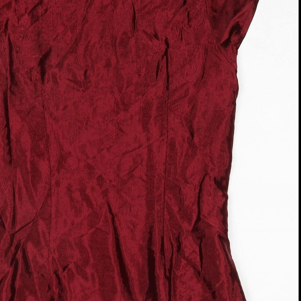 Marks and Spencer Womens Red Viscose Basic Button-Up Size 12 V-Neck