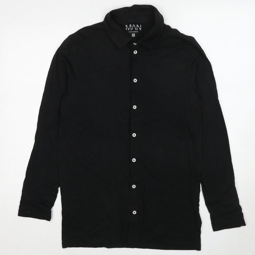 Boohoo Mens Black Cotton Button-Up Size S Collared Button
