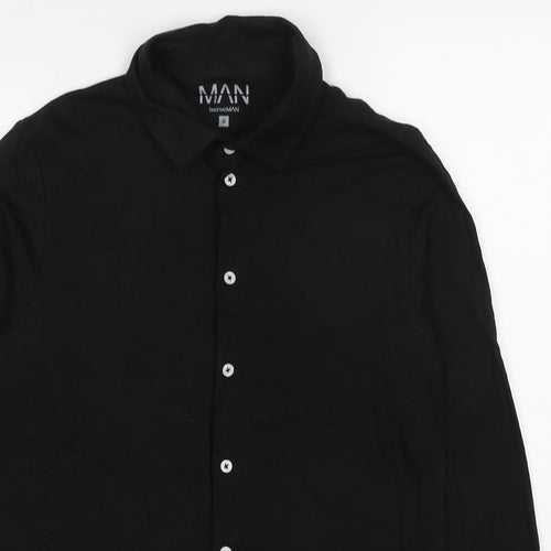 Boohoo Mens Black Cotton Button-Up Size S Collared Button
