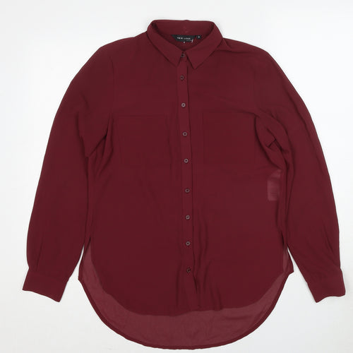 New Look Womens Red Polyester Basic Button-Up Size 8 Collared