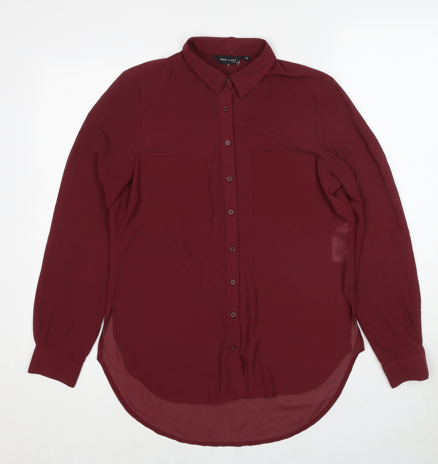 New Look Womens Red Polyester Basic Button-Up Size 8 Collared