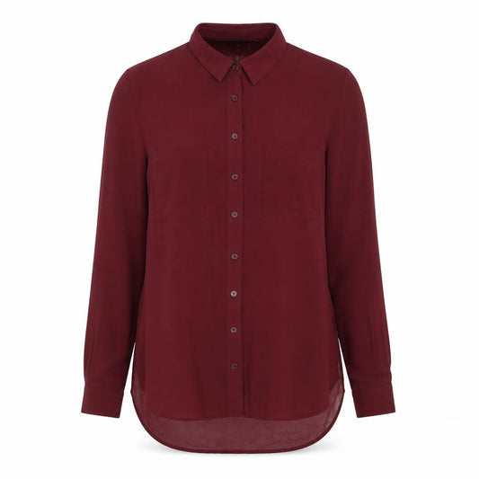 Front view of New Look women’s red polyester basic button-up, size UK 8, collared