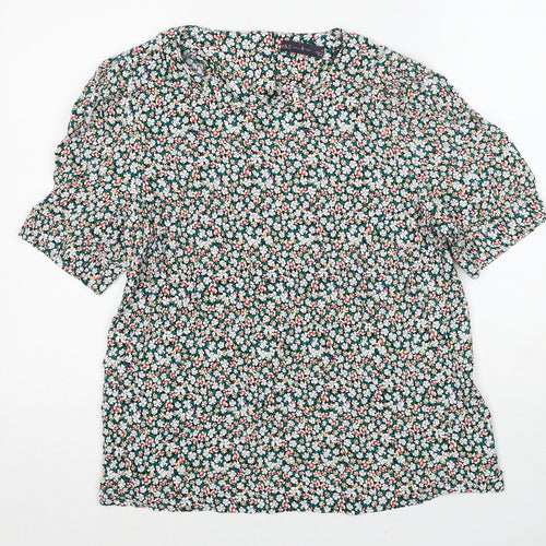 Marks and Spencer Womens Multicoloured Floral Viscose Basic Blouse Size 14 Round Neck