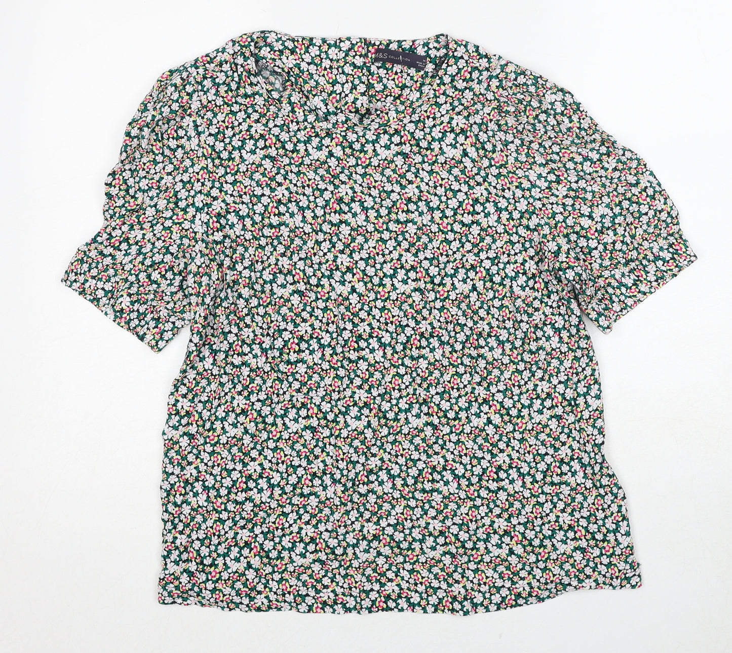 Marks and Spencer Womens Multicoloured Floral Viscose Basic Blouse Size 14 Round Neck