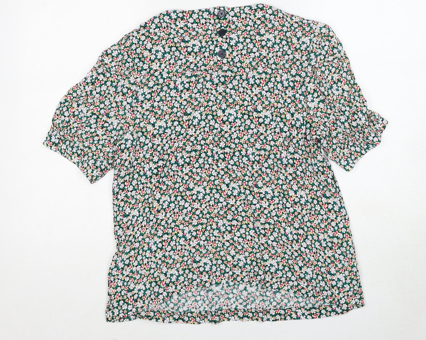 Marks and Spencer Womens Multicoloured Floral Viscose Basic Blouse Size 14 Round Neck