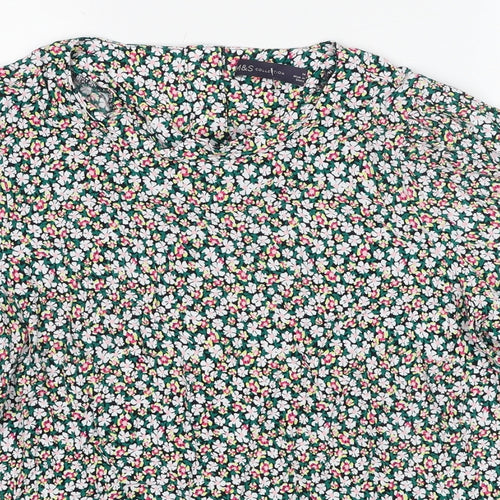 Marks and Spencer Womens Multicoloured Floral Viscose Basic Blouse Size 14 Round Neck