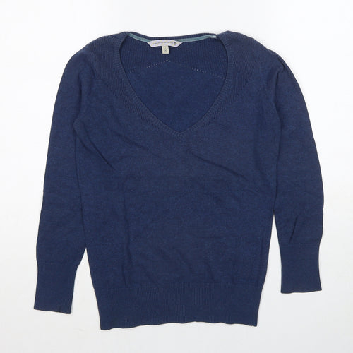 Fat Face Womens Blue V-Neck Cotton Pullover Jumper Size 10