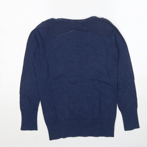 Fat Face Womens Blue V-Neck Cotton Pullover Jumper Size 10