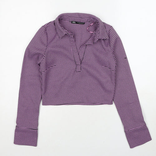 Zara Womens Pink Geometric Polyester Basic Blouse Size XS Collared