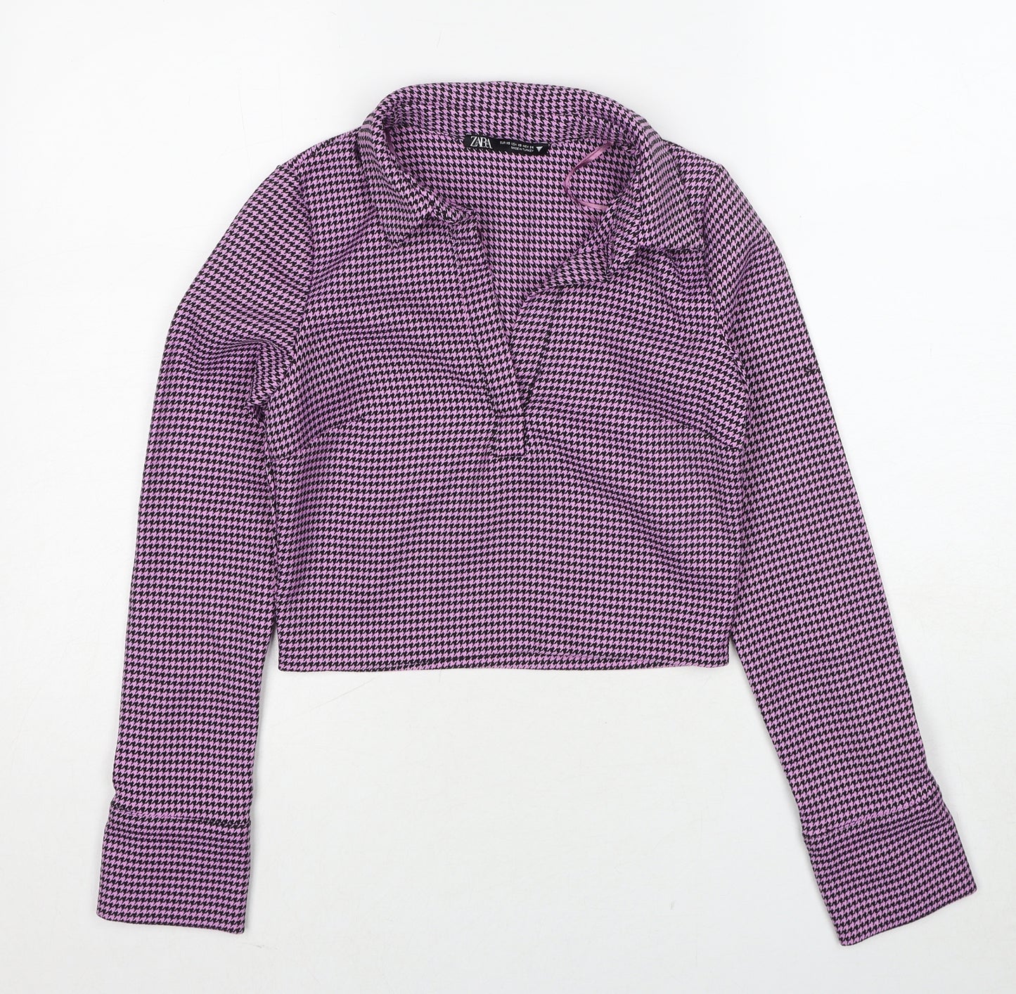 Zara Womens Pink Geometric Polyester Basic Blouse Size XS Collared