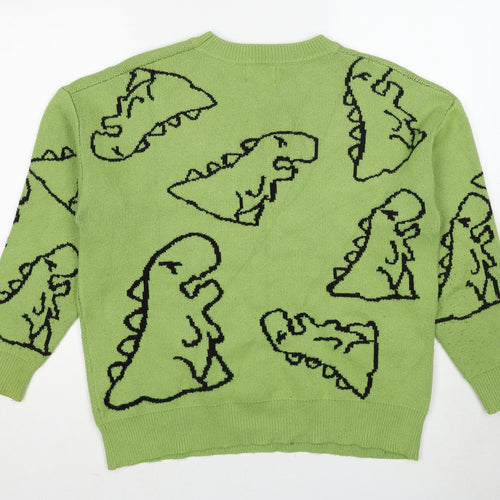 Aelfric Eden Mens Green Round Neck Polyester Pullover Jumper Size M Long Sleeve - Dinosaur