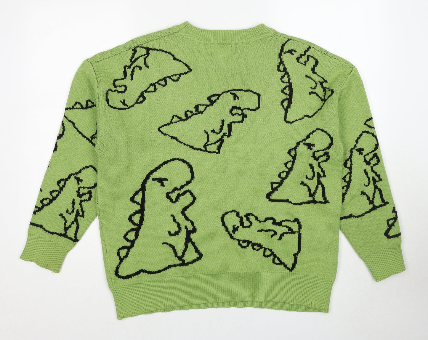 Aelfric Eden Mens Green Round Neck Polyester Pullover Jumper Size M Long Sleeve - Dinosaur