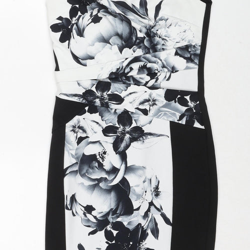 Lipsy Womens Black Floral Polyester Shift Size 10 V-Neck Zip
