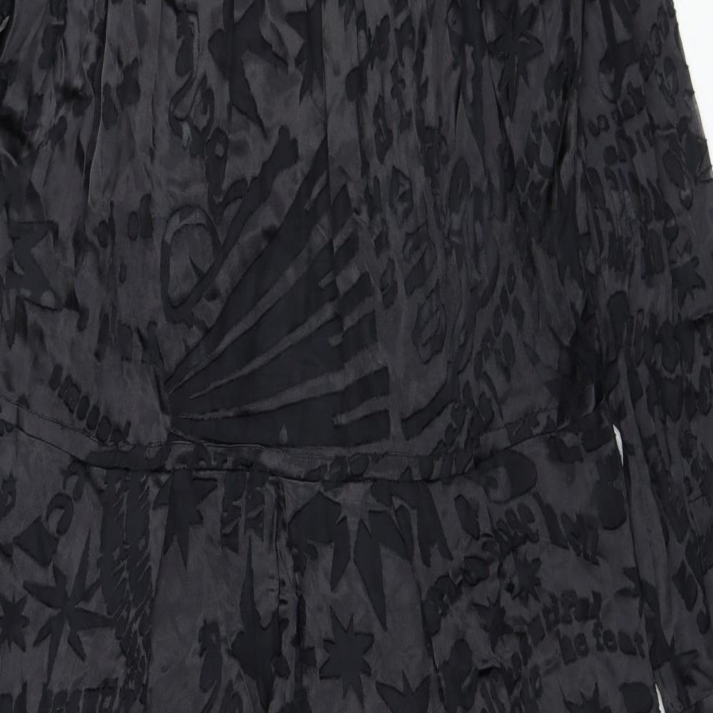 Preen By Thornton Bregazzi Womens Black Geometric Polyester Maxi Size S Round Neck Button