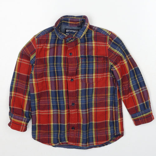NEXT Boys Red Plaid Cotton Basic Button-Up Size 4 Years Collared Button