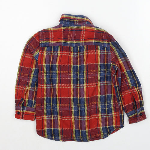 NEXT Boys Red Plaid Cotton Basic Button-Up Size 4 Years Collared Button