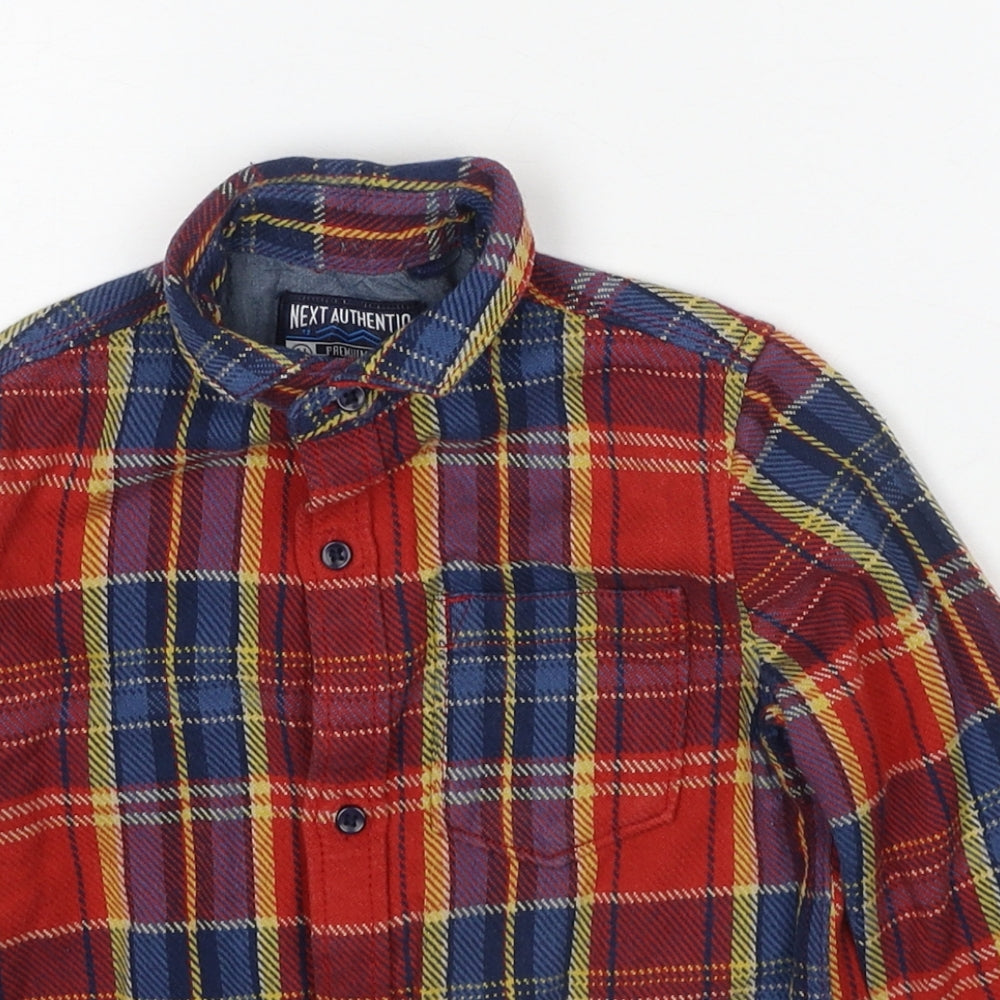 NEXT Boys Red Plaid Cotton Basic Button-Up Size 4 Years Collared Button