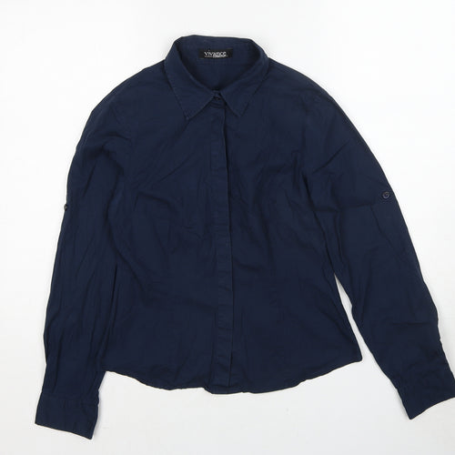 Vivance Collection Womens Blue Cotton Basic Button-Up Size 10 Collared