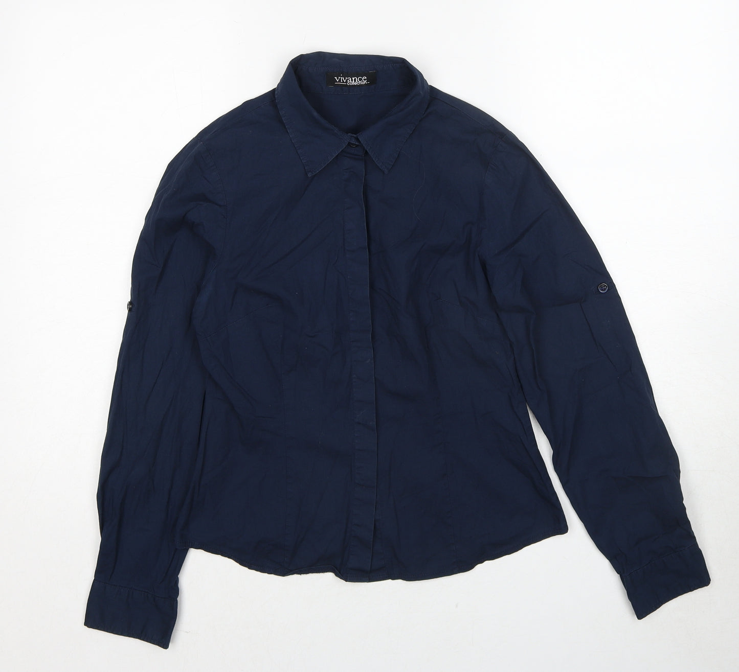 Vivance Collection Womens Blue Cotton Basic Button-Up Size 10 Collared