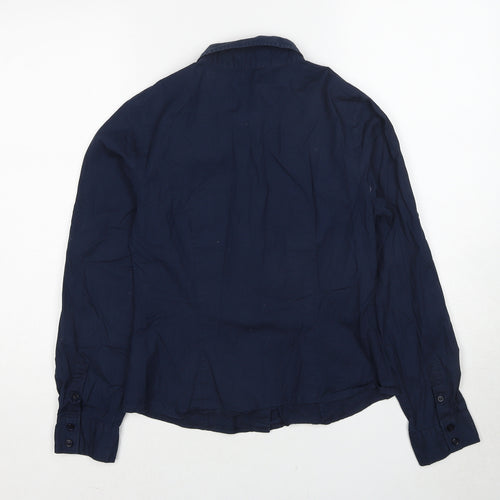 Vivance Collection Womens Blue Cotton Basic Button-Up Size 10 Collared