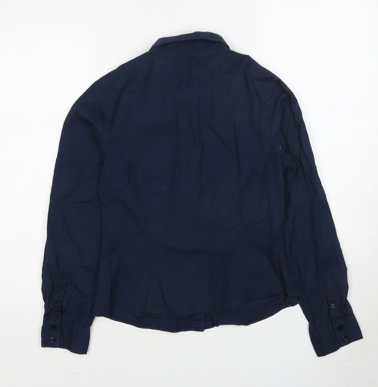 Vivance Collection Womens Blue Cotton Basic Button-Up Size 10 Collared