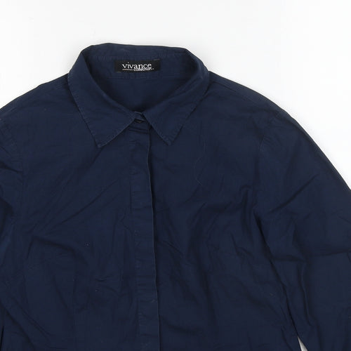 Vivance Collection Womens Blue Cotton Basic Button-Up Size 10 Collared