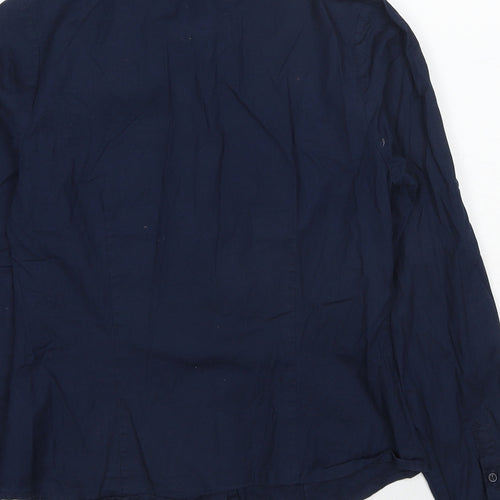 Vivance Collection Womens Blue Cotton Basic Button-Up Size 10 Collared