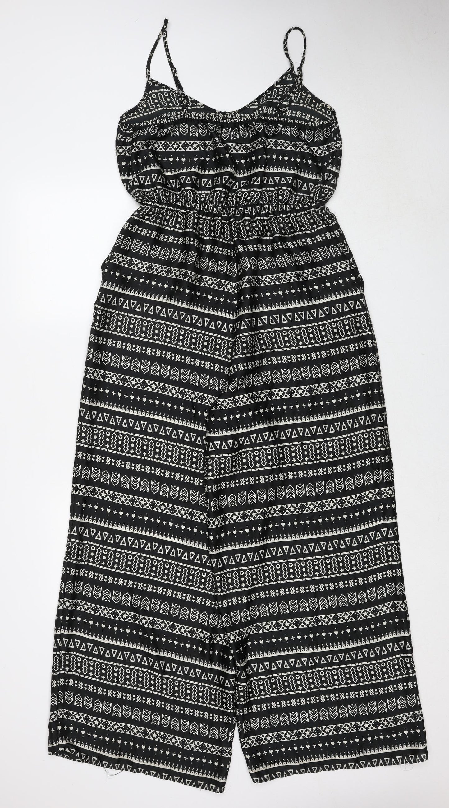 H&M Womens Black Geometric Polyester Jumpsuit One-Piece Size 14 Pullover