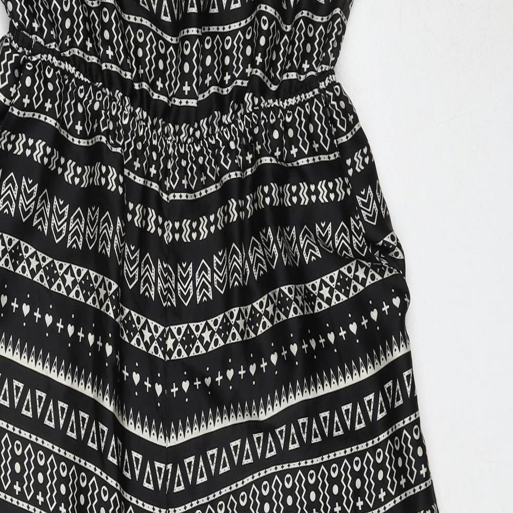 H&M Womens Black Geometric Polyester Jumpsuit One-Piece Size 14 Pullover